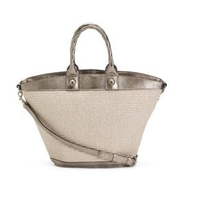 Emilano Metallic Silver  Leather Trim Woven design Tote Handbag